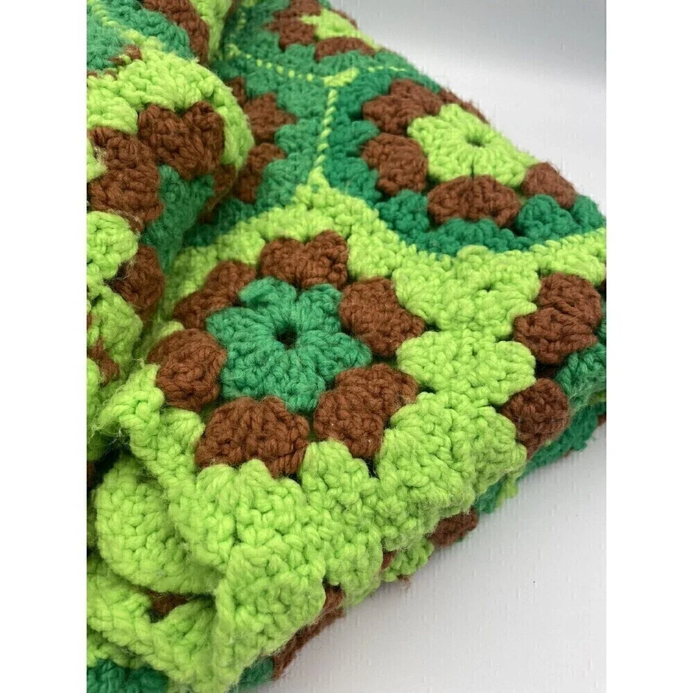 Granny Square Afghan Crochet Throw Blanket Handmade 55”x36” Vintage Multi-Color